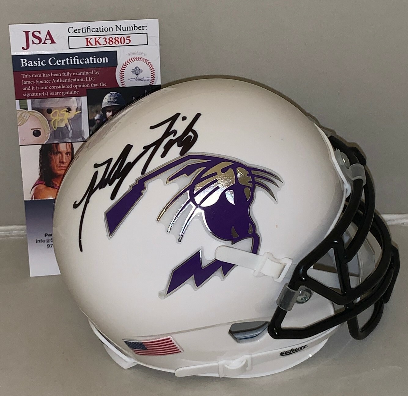 Paddy Fisher signed Northwestern Wildcats Alternate White Cat mini helmet JSA Collectible Memorabilia