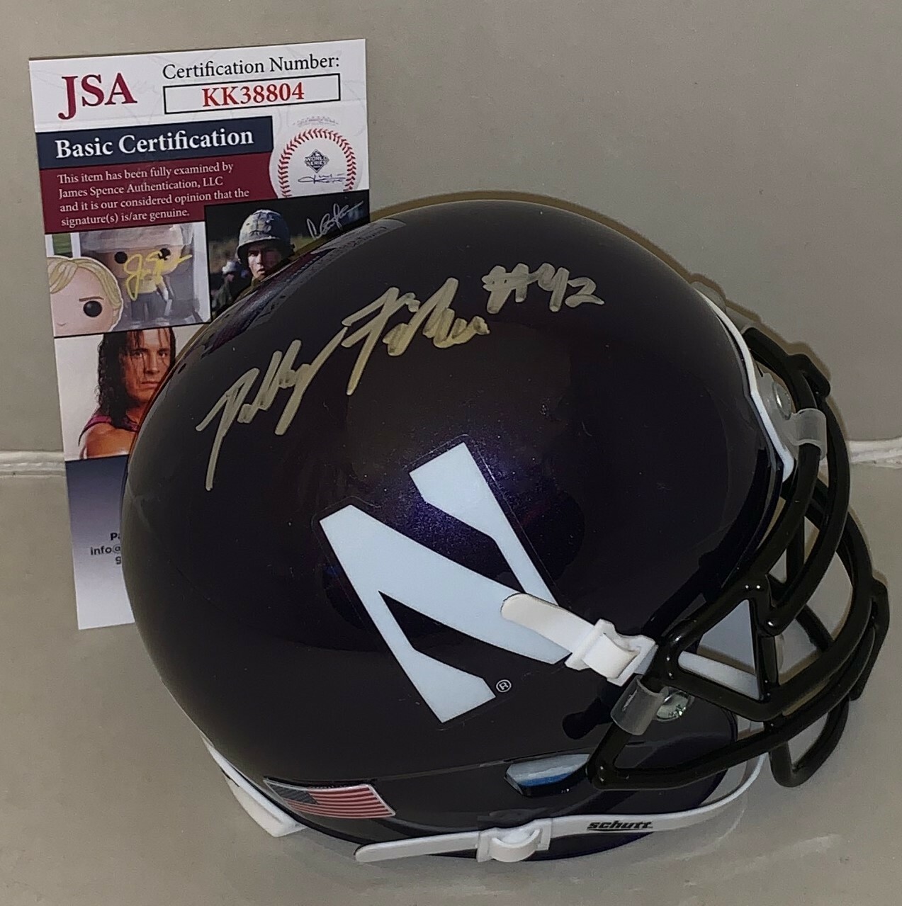 Paddy Fisher signed Northwestern Wildcats mini helmet autographed JSA Collectible Memorabilia