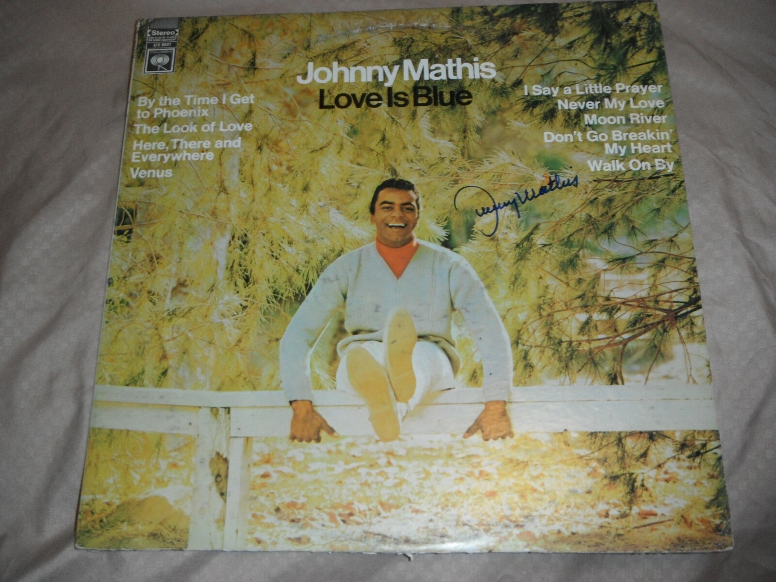 JOHNNY MATHIS SIGNED LOVE IS BLUE VINYL ALBUM Collectible Memorabilia