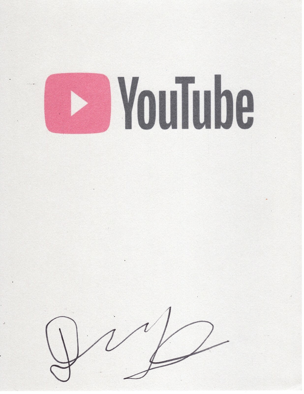 YOUTUBE STAR DAVID DOBRIK SIGNED YOUTUBE LOGO PAPER Collectible Memorabilia