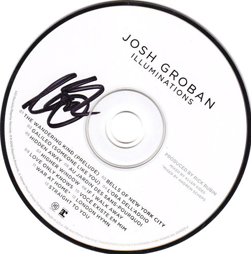 Josh Groban Signed CD W/COA Proof Illuminations Collectible Memorabilia