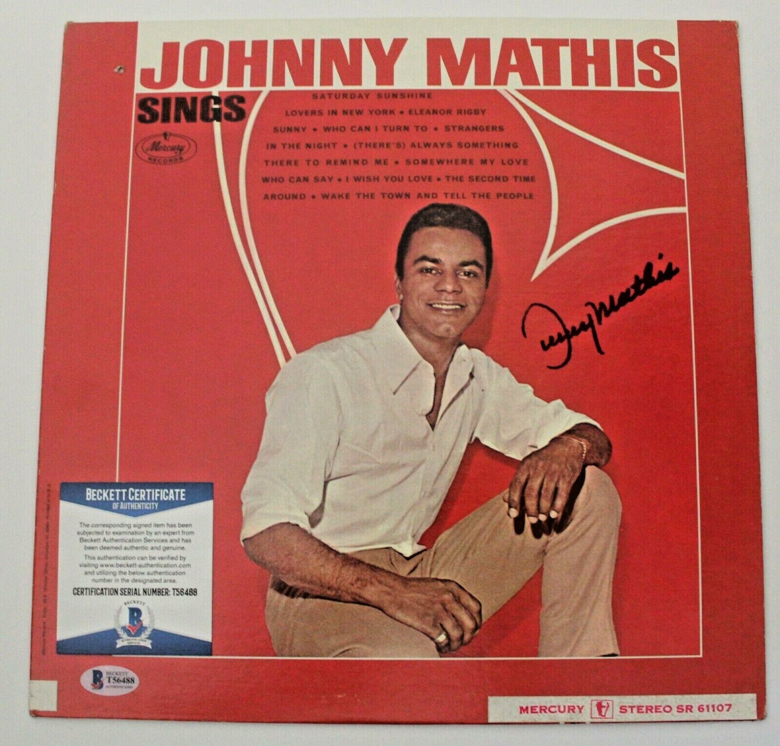 Johnny Mathis Signed Vinyl Record Album W/Beckett COA Proof Chestnuts T56488 Collectible Memorabilia