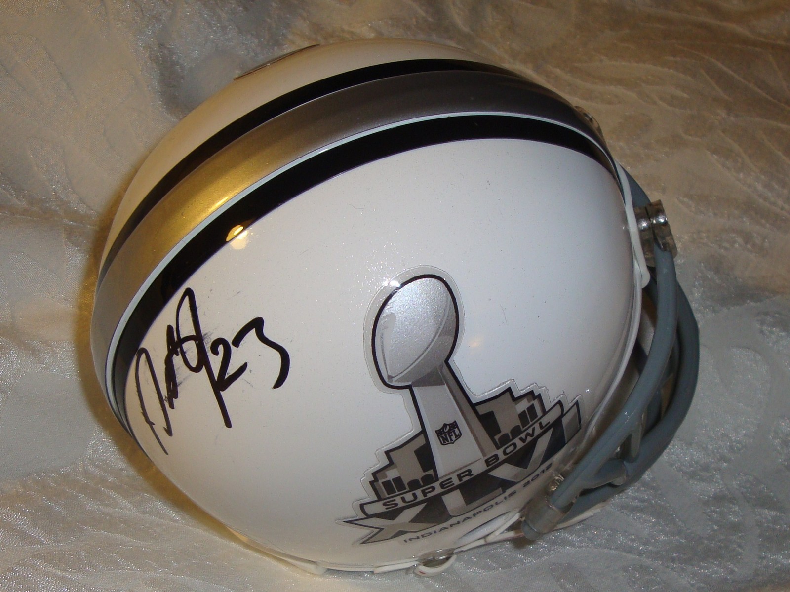 Nate Jones Signed Super Bowl XLVI Mini Helmet w/COA 46 Giants Patriots Collectible Memorabilia