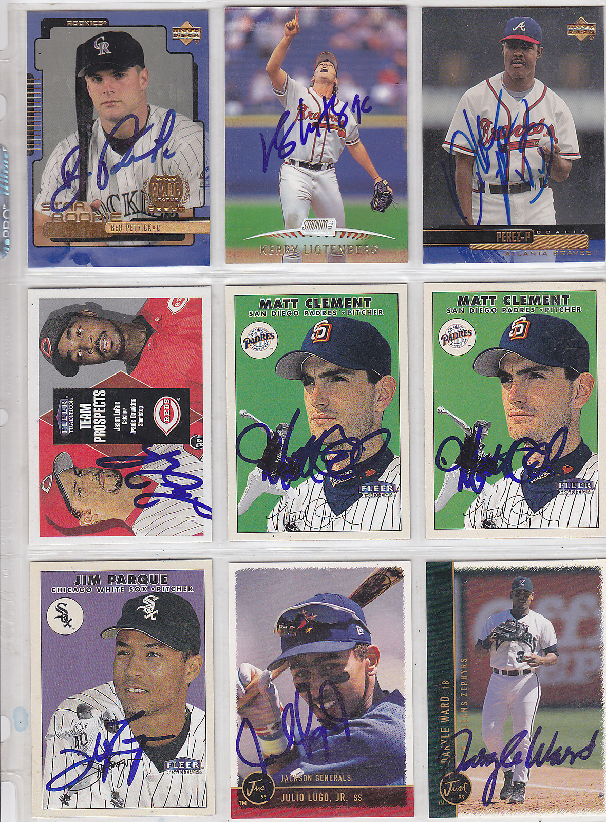 Matt Clement Signed Baseball Card Darryle Ward, Parque, Perez, Lugo, LaRue Collectible Memorabilia