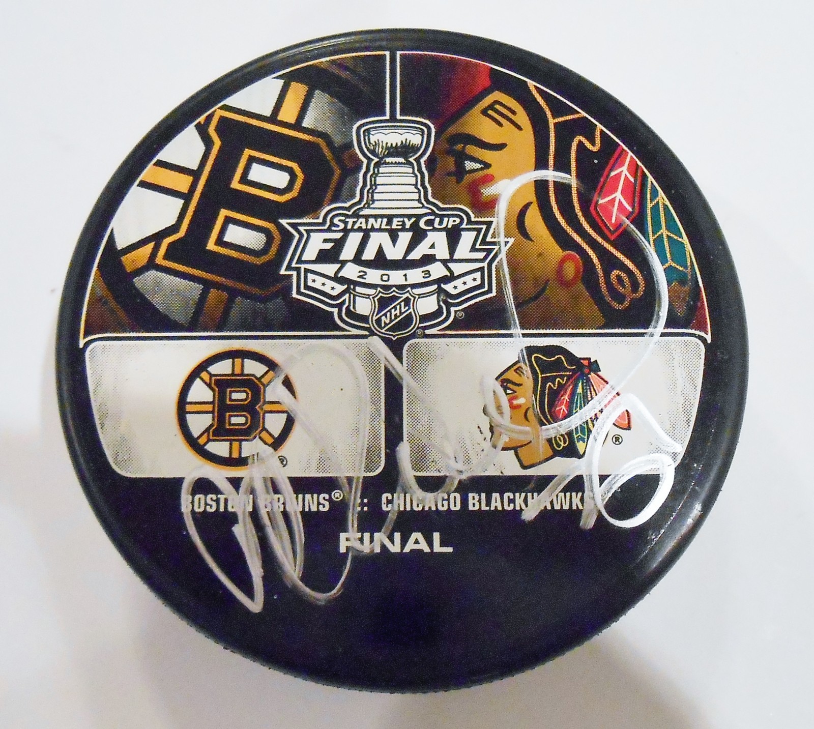 Michal Rozsival Signed 2013 Stanley Cup Logo Puck w/COA Bruins Blackhawks Collectible Memorabilia