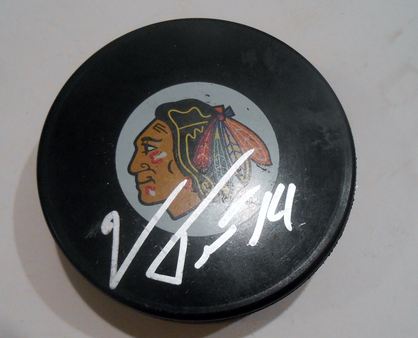 Viktor Tikhonov Signed Chicago Blackhawks Hockey Puck w/COA Collectible Memorabilia