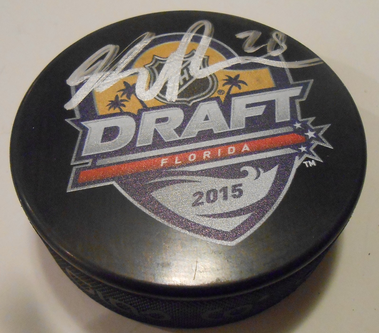 Keegan Kolesar Signed 2015 NHL Draft Hockey Puck w/COA Philadelphia Flyers Collectible Memorabilia