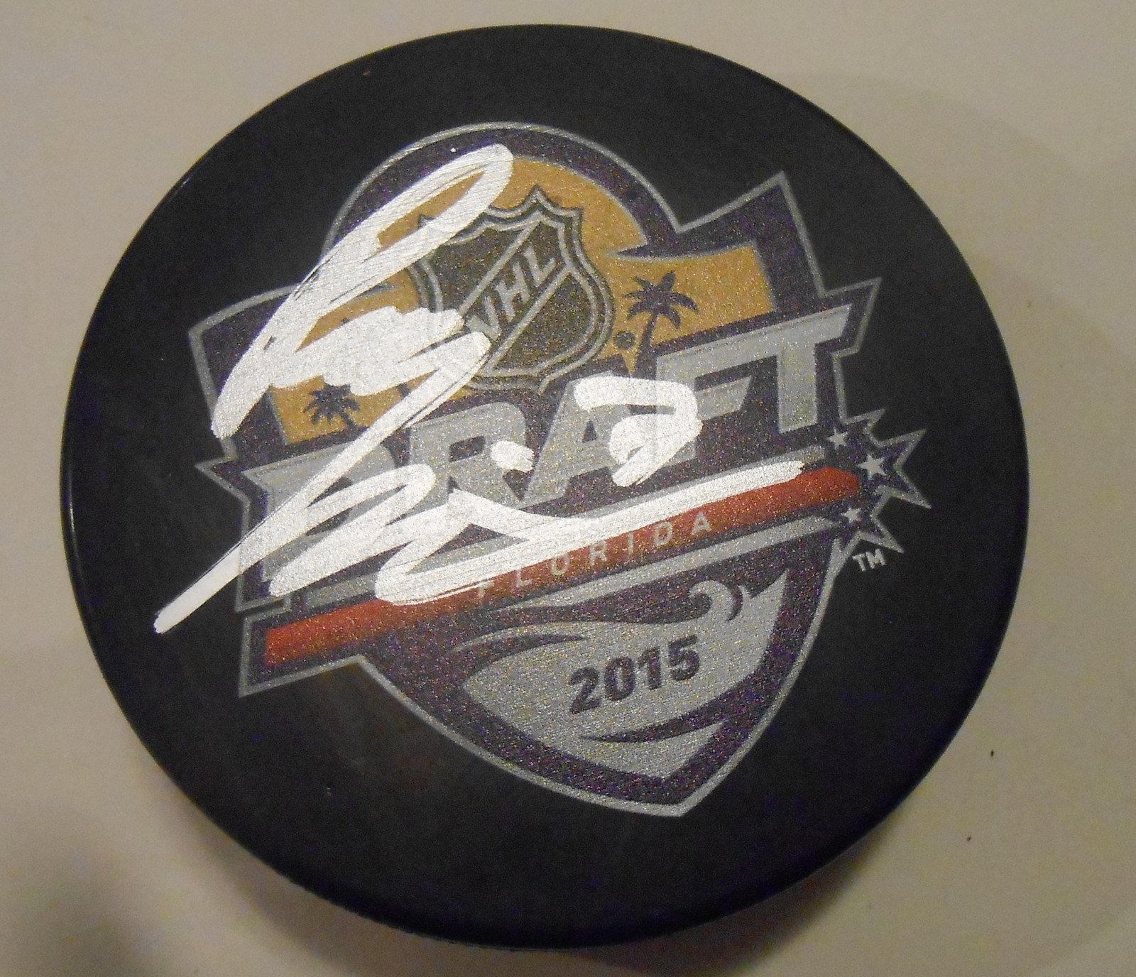 Paul Bittner Signed 2015 NHL Draft Hockey Puck w/COA Columbus Blue Jackets Collectible Memorabilia