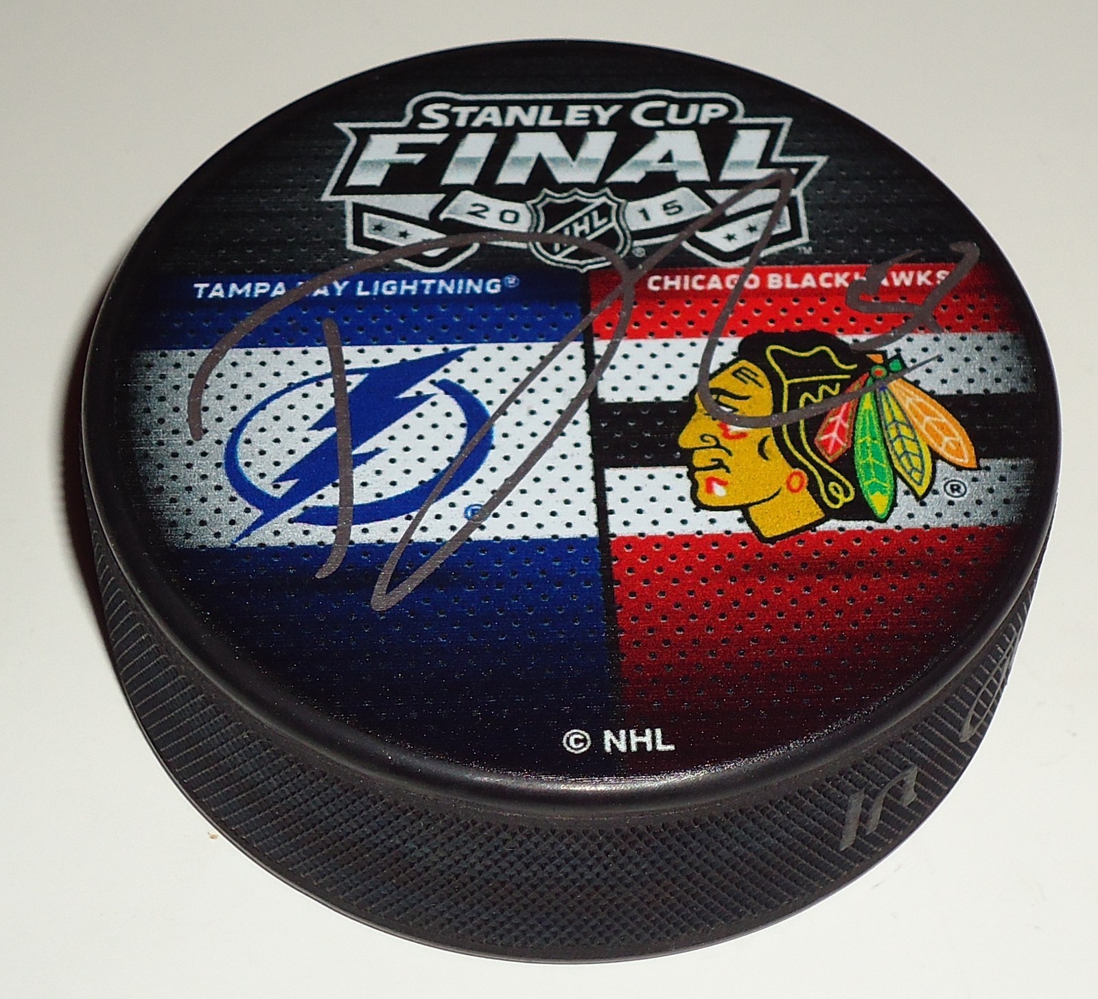 Trevor Van Riemsdyk signed 2015 Lightning Vs Blackhawks finals puck w/coa Collectible Memorabilia