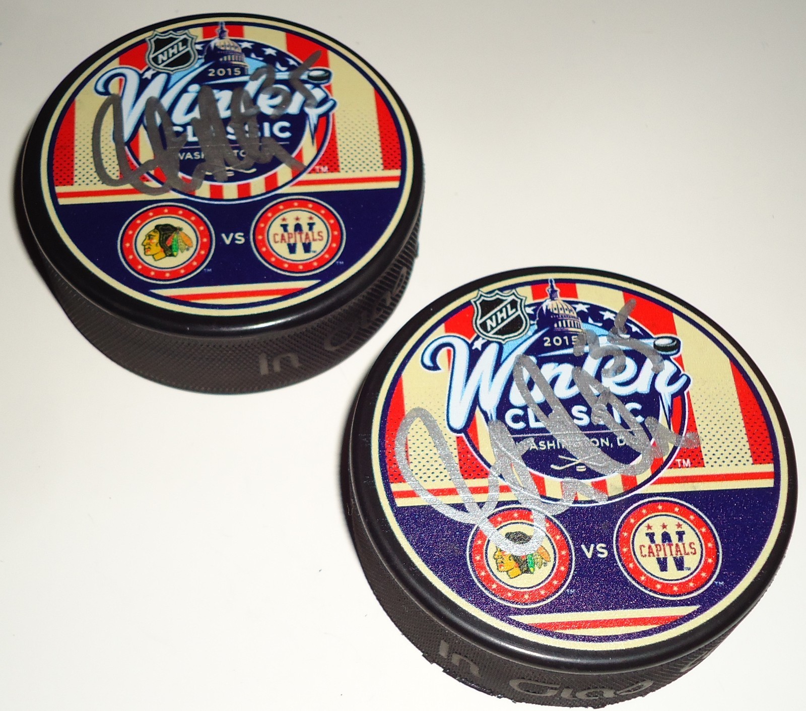 Justin Peters signed 2015 Winter Classic Capitals Souvenir dualing puck w/coa Collectible Memorabilia