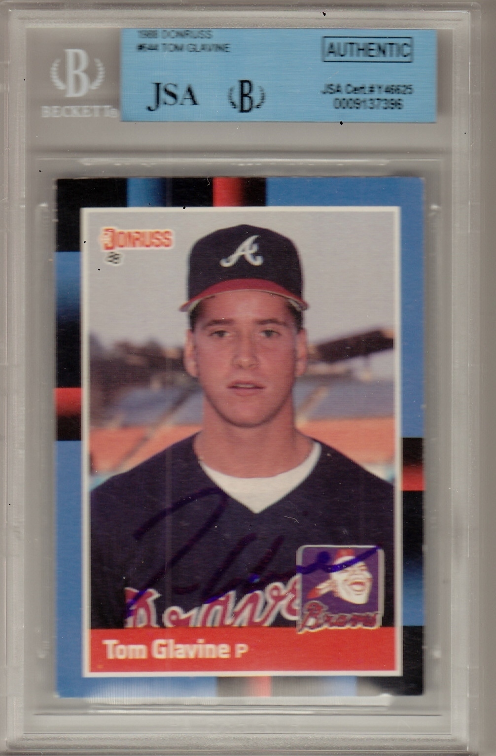 TOM GLAVINE SIGNED 1988 DONRUSS ROOKIE CARD JSA AUTHENTIC BECKETT SLABBED Y46625  COLLECTIBLE MEMORABILIA