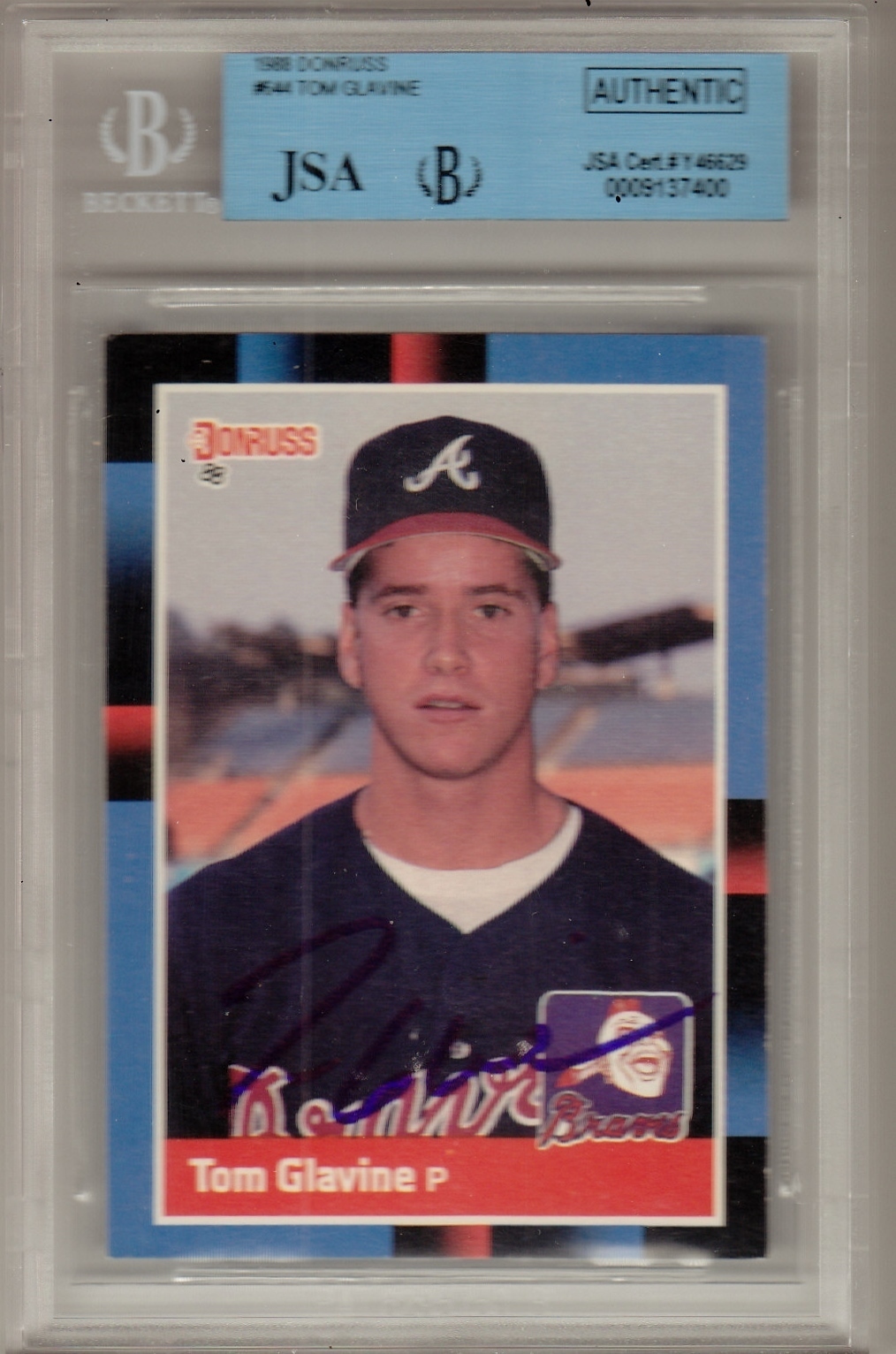 Tom Glavine Signed 1988 Donruss Rookie Card JSA Authentic Beckett Slabbed Y46629 Collectible Memorabilia