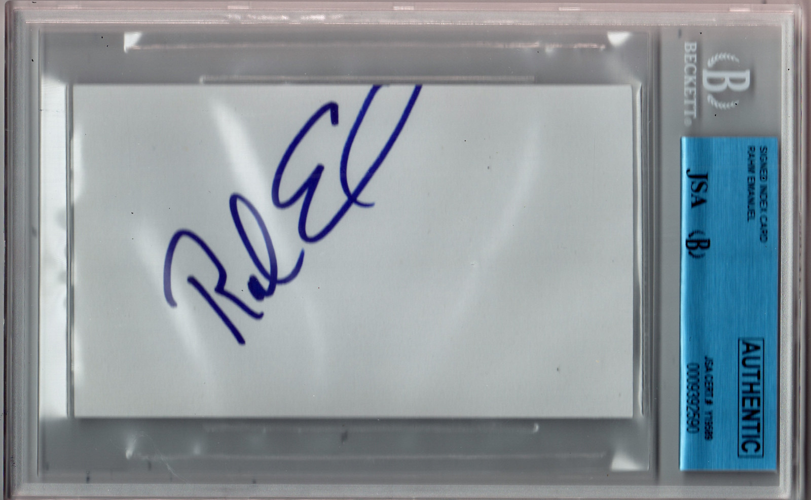 RAHM EMANUEL SIGNED INDEX CARD JSA AUTHENTIC BECKETT SLABBED CHICAGO MAYOR #3  COLLECTIBLE MEMORABILIA