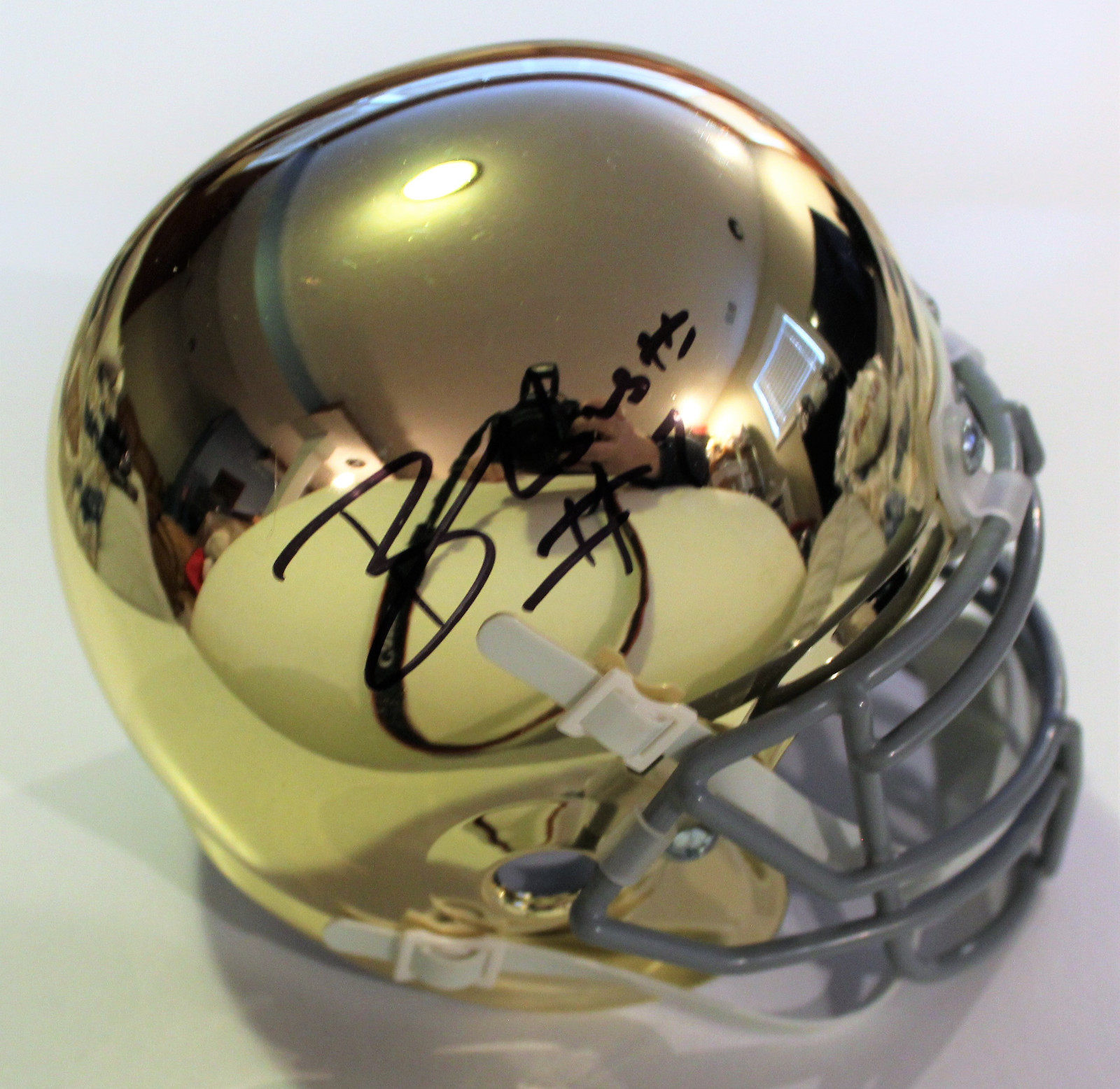 Brandon Wimbush Signed Notre Dame Mini Football Helmet w/COA Gold Chrome C Collectible Memorabilia