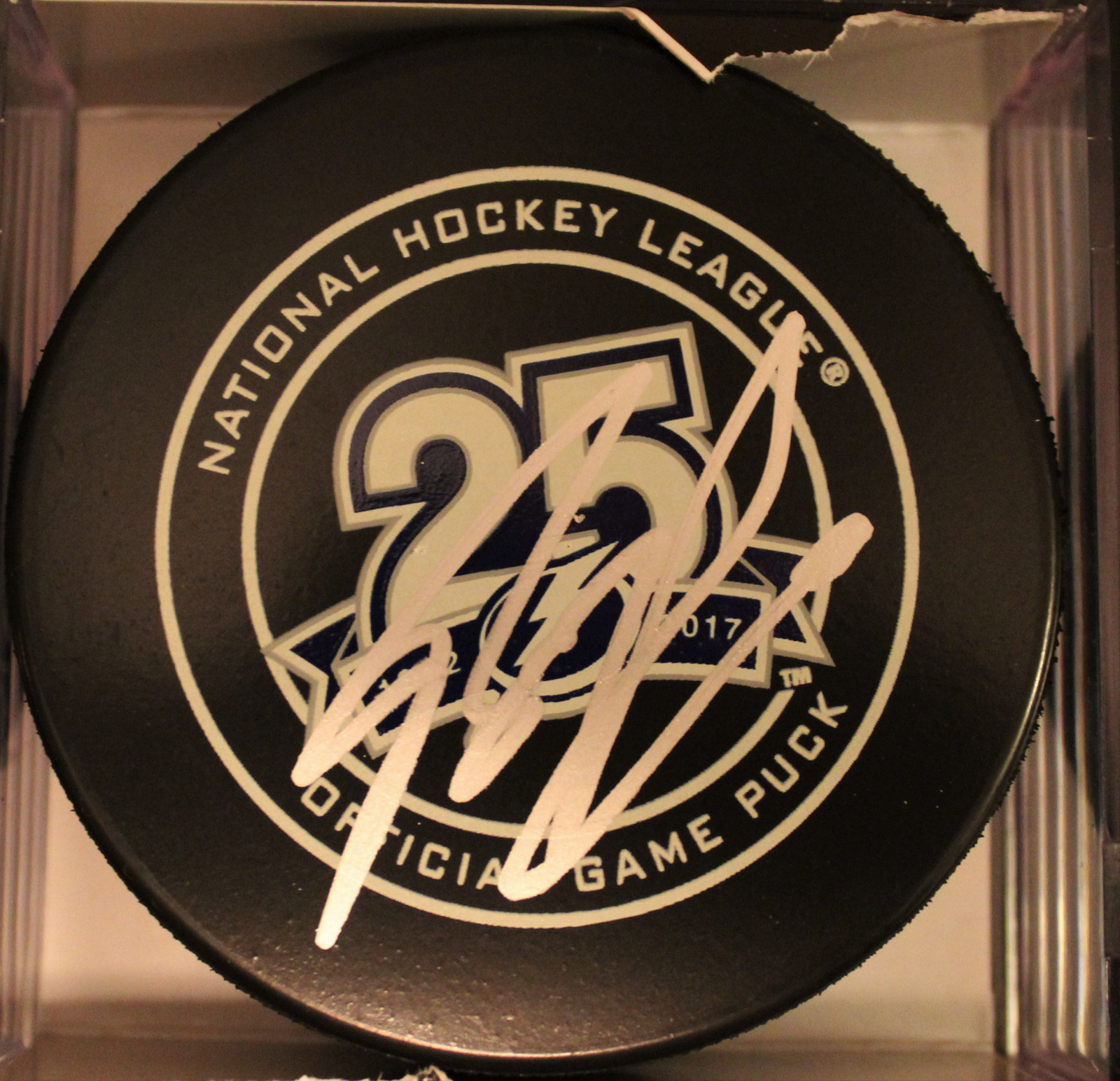 Braydon Coburn Signed Tampa Bay Lightning Game Puck w/COA 25th Anniversary Collectible Memorabilia