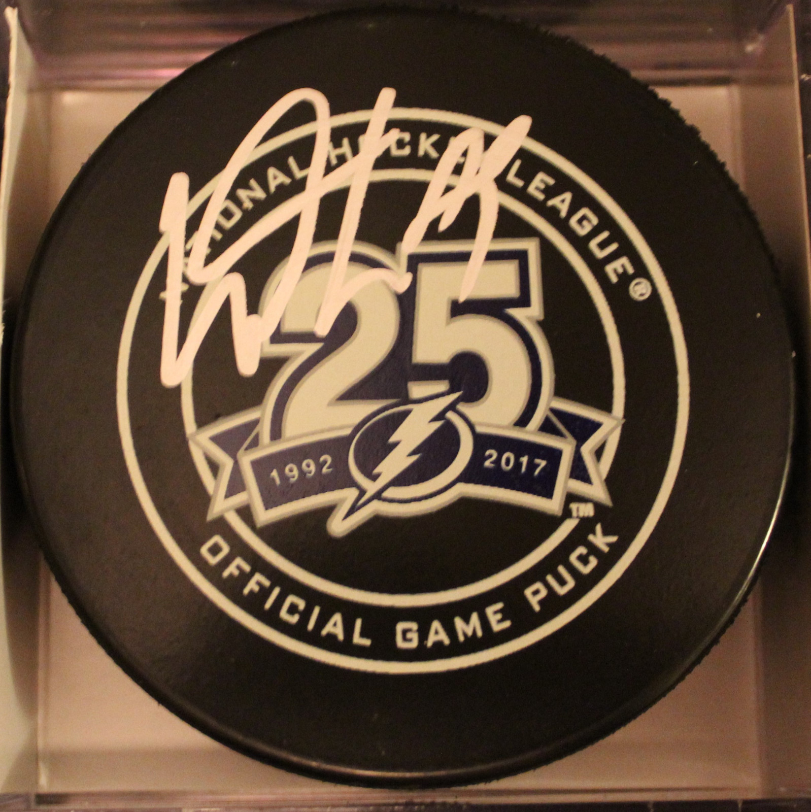 Cory Conacher Signed Tampa Bay Lightning Game Puck w/COA 25th Anniversary Collectible Memorabilia