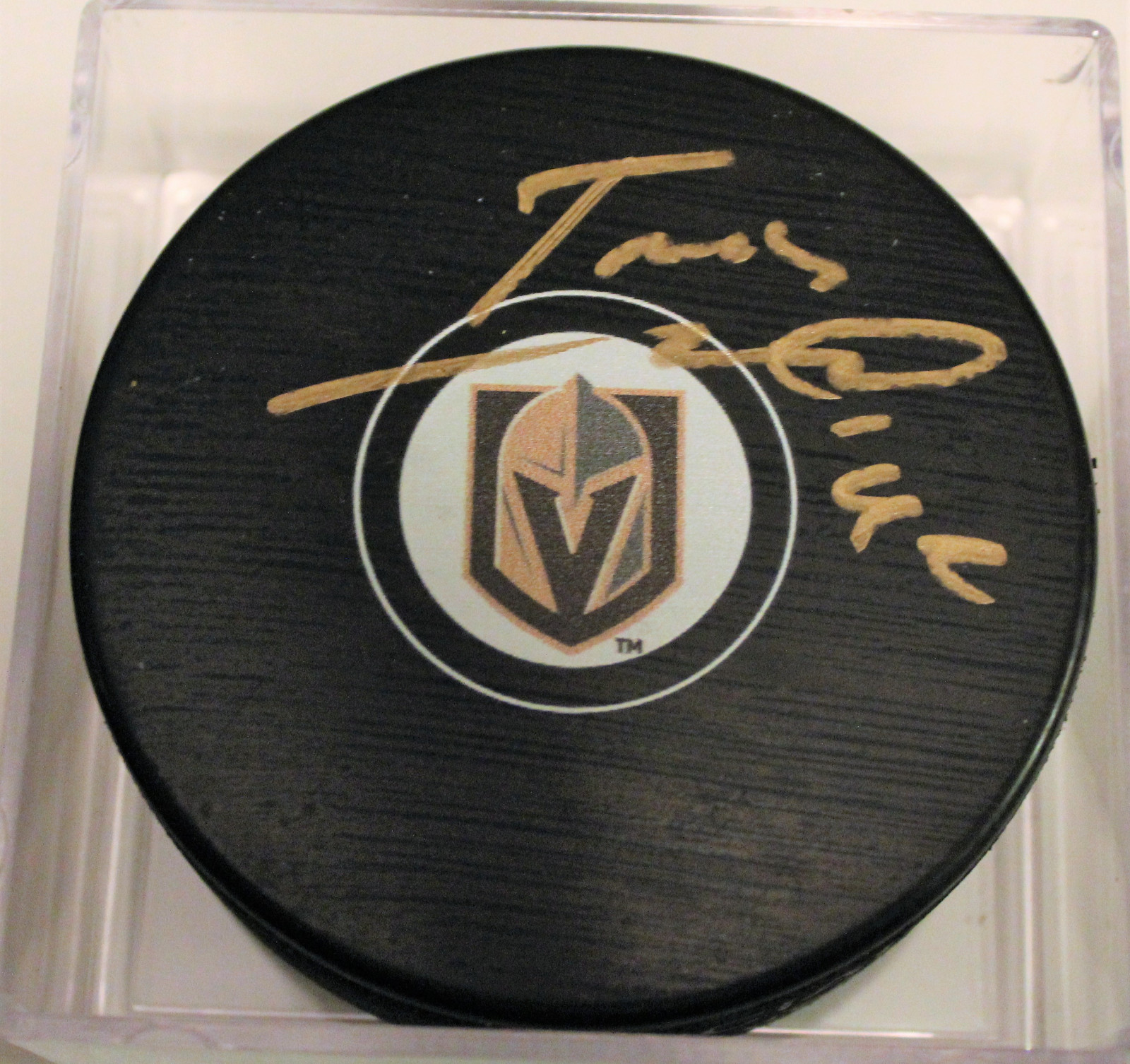 Tomas Nosek Signed 2017-18 Vegas Golden Knights Autograph Puck w/COA #2 Collectible Memorabilia