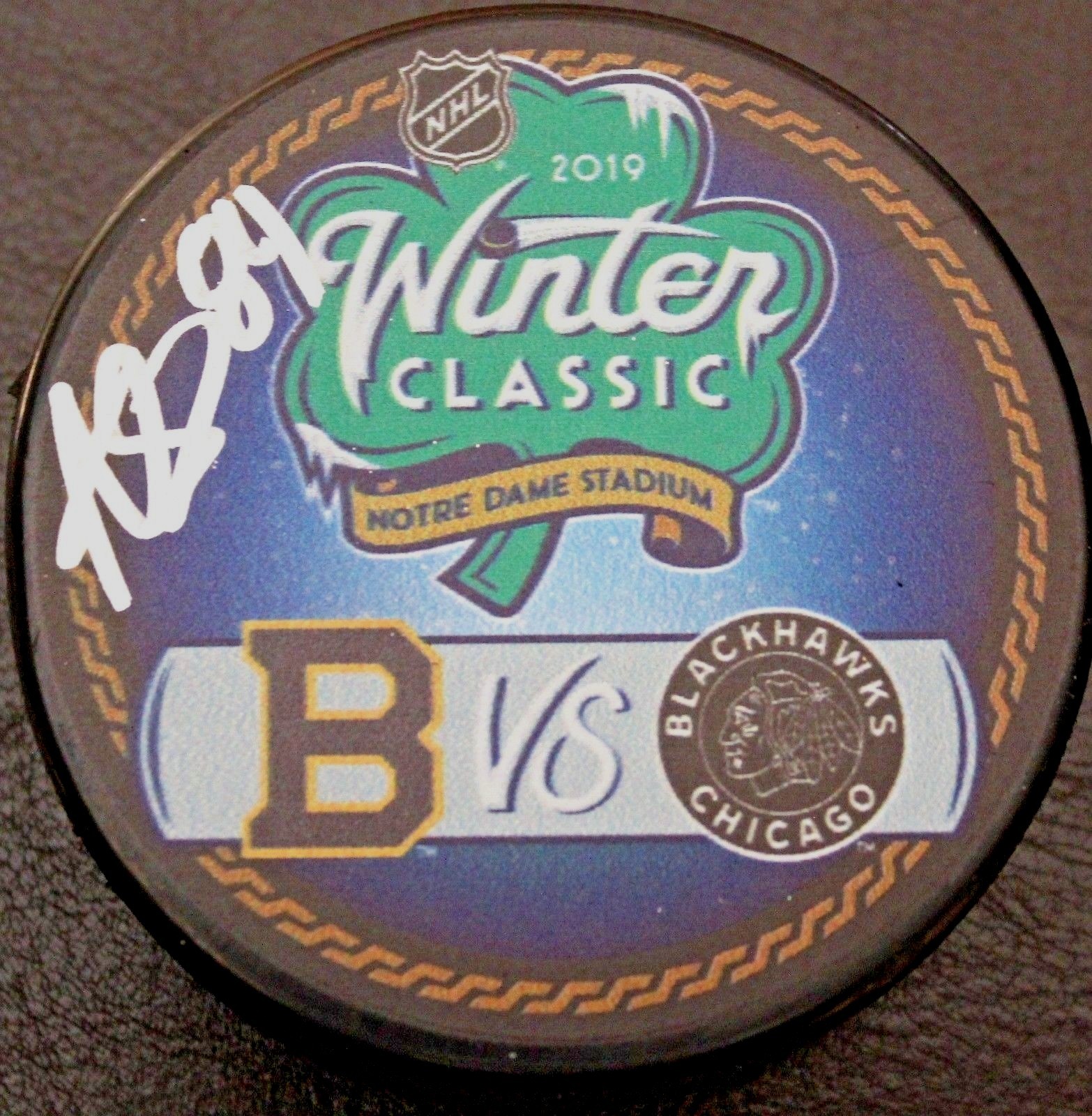Alexandre Fortin Signed 2019 Blackhawks Winter Classic Puck w/COA Notre Dame Collectible Memorabilia