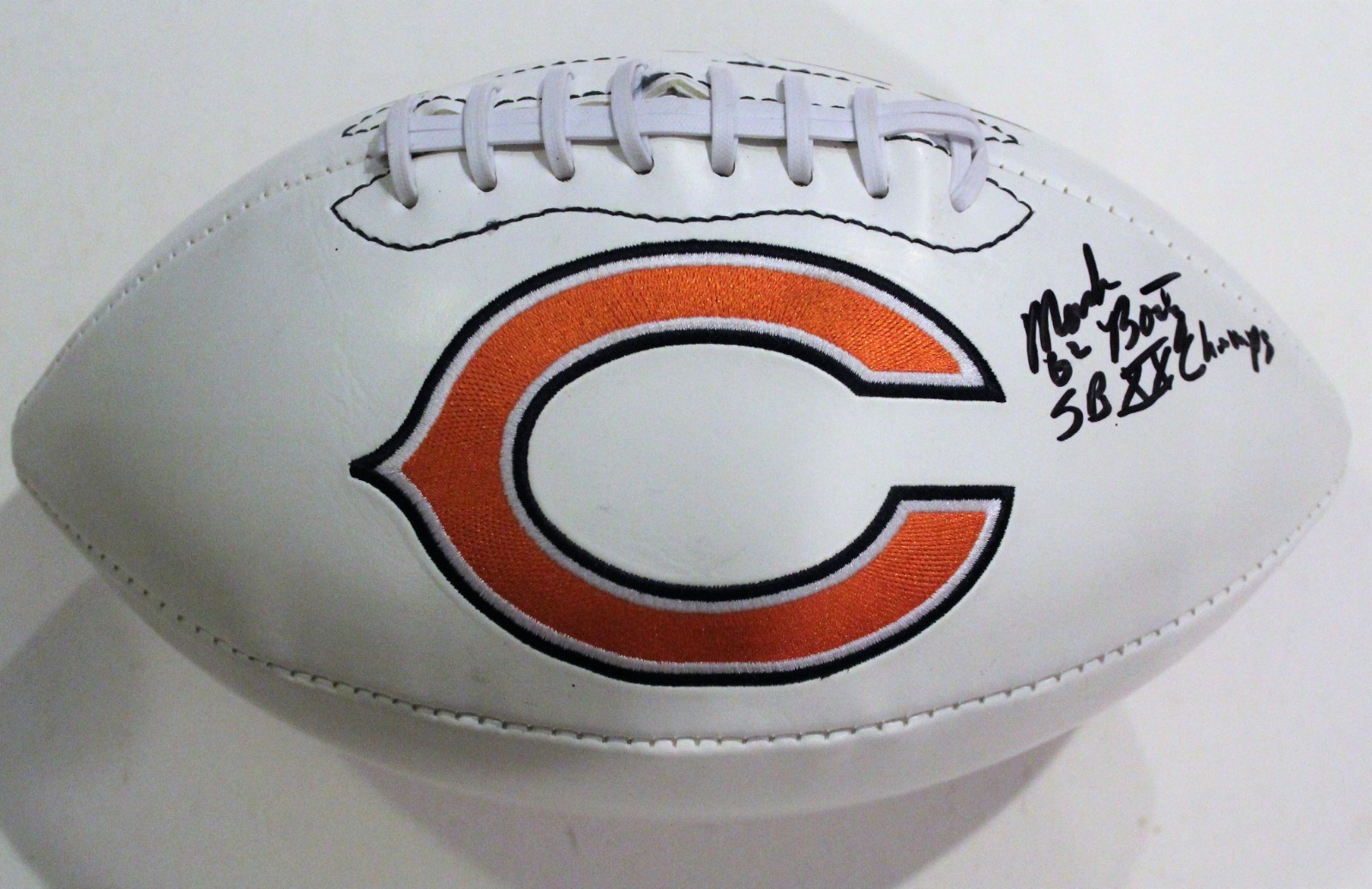 Mark Bortz Chicago Bears Signed Logo Football W/COA 1985 Super Bowl Collectible Memorabilia