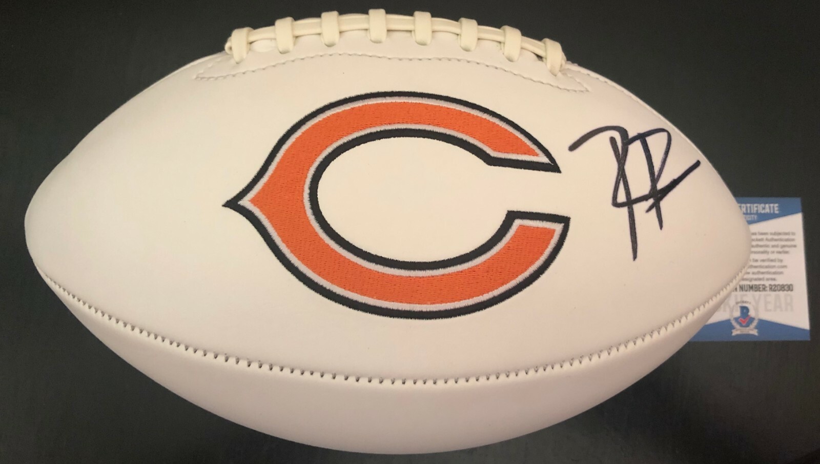 Riley Ridley Chicago Bears Signed Full Size Logo Football W/Beckett COA Proof #1 Collectible Memorabilia