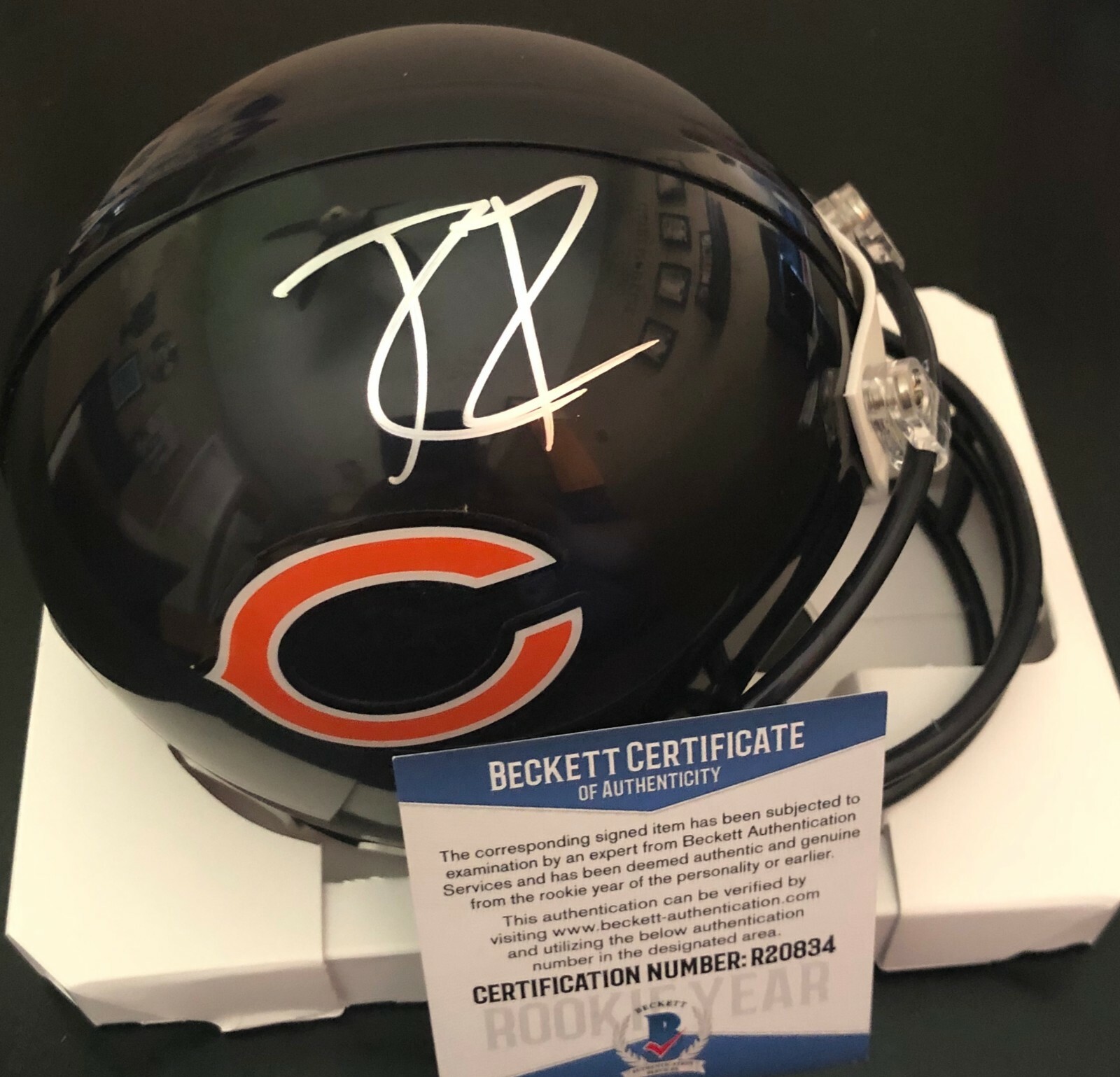 Riley Ridley Signed Chicago Bears Mini Football Helmet W/Beckett COA Proof Collectible Memorabilia