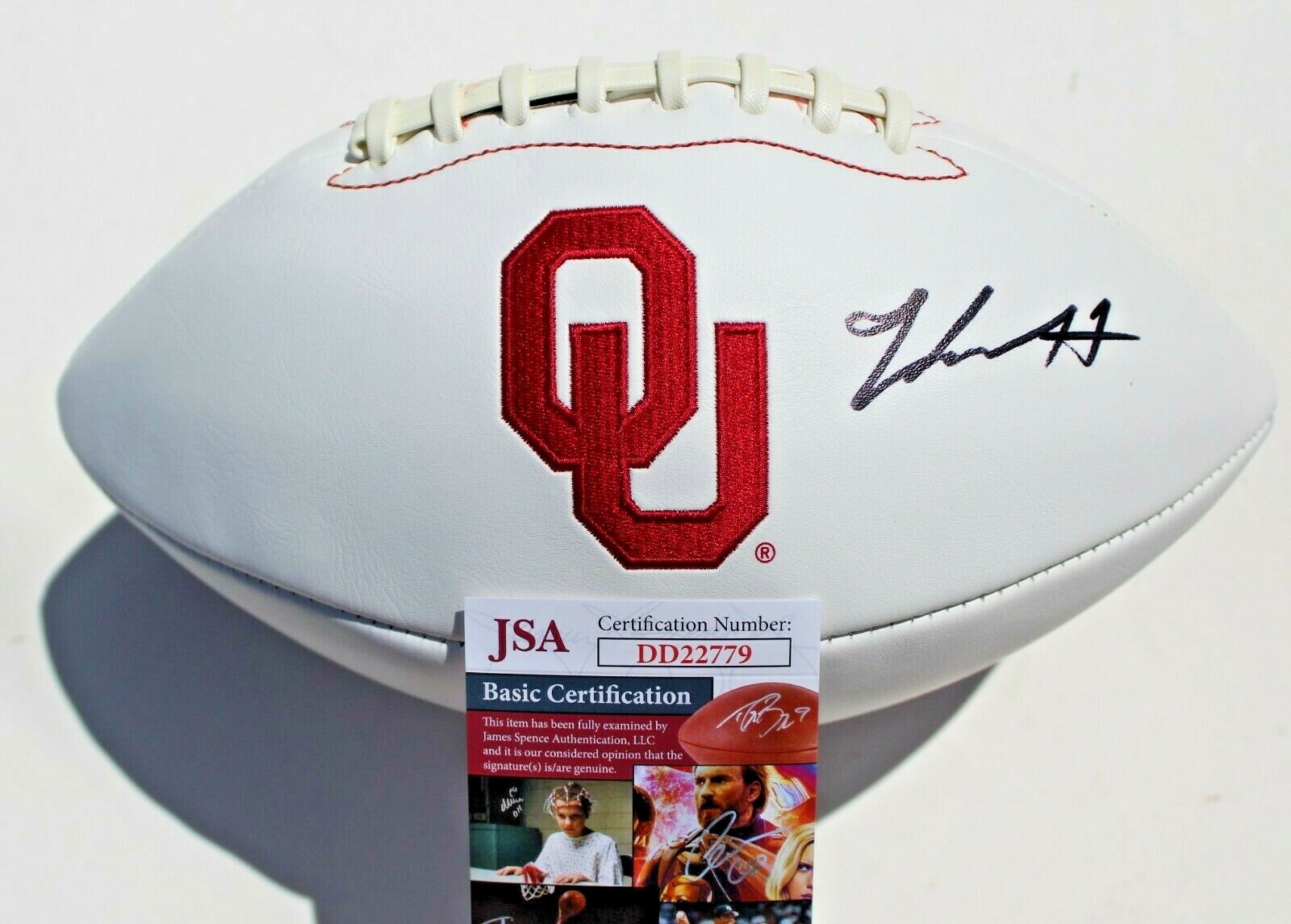 Jadon Haselwood Signed Oklahoma Sooners Logo Football w/JSA COA DD22779 C Collectible Memorabilia