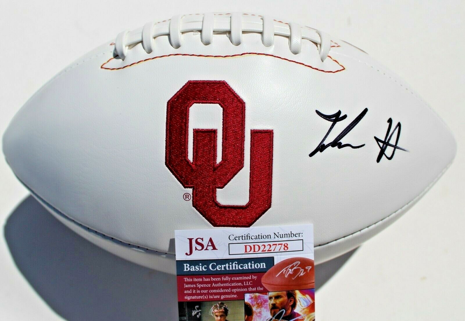 Jadon Haselwood Signed Oklahoma Sooners Logo Football w/JSA COA DD22778 C Collectible Memorabilia