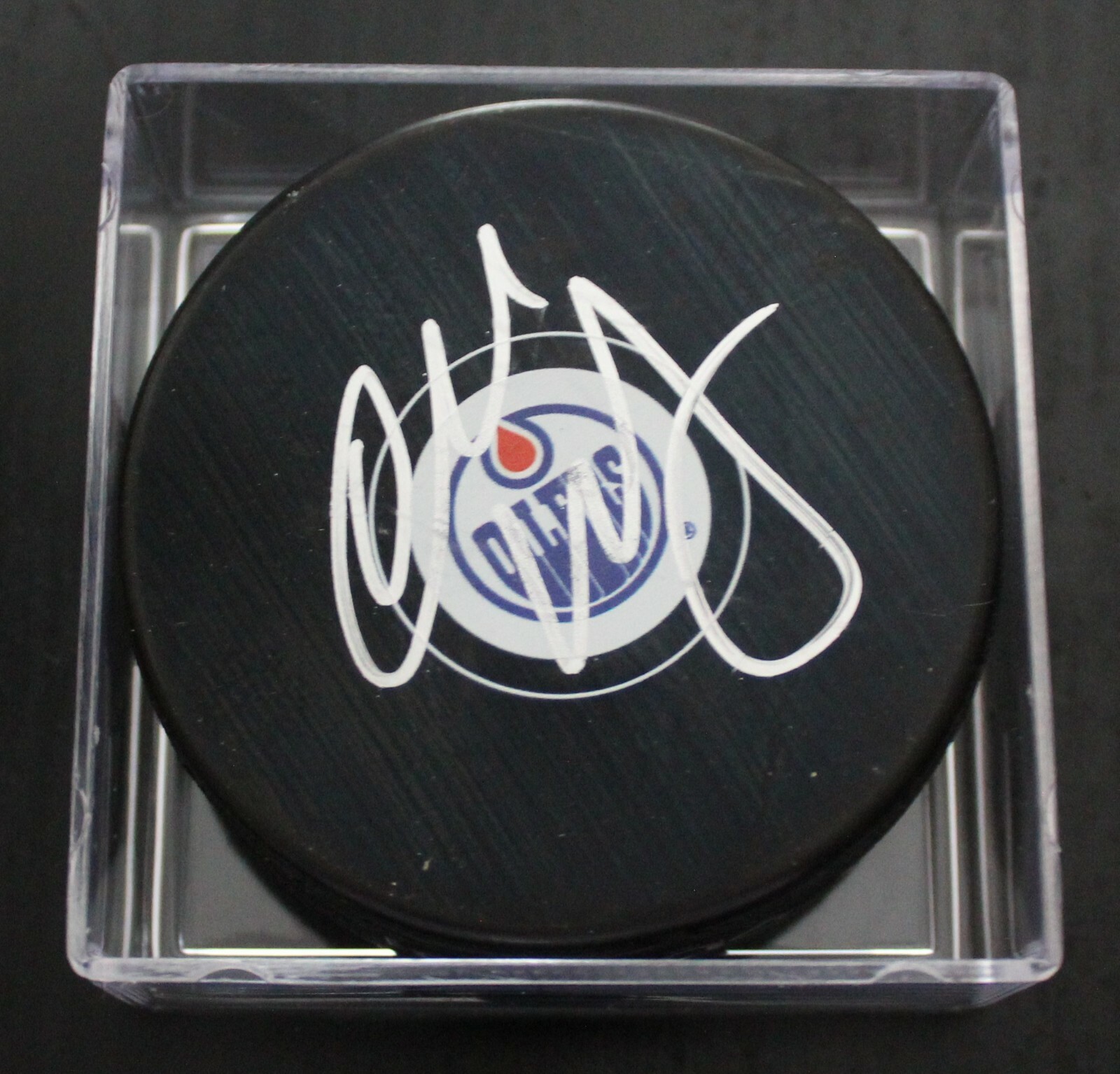 Charlie Huddy Edmonton Oilers Signed Souvenir Hockey Puck w/COA Collectible Memorabilia