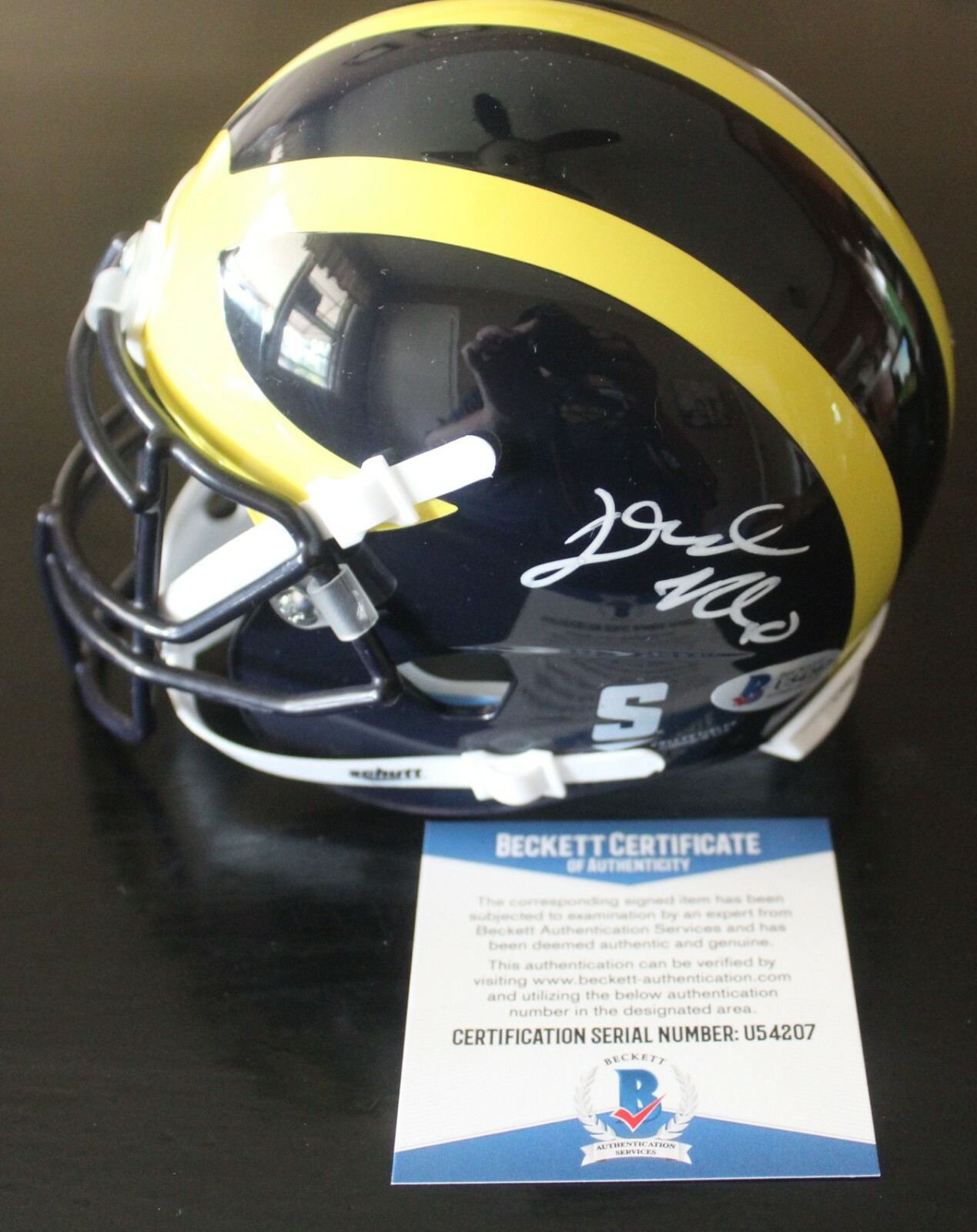 Dylan McCaffrey Signed Michigan Wolverines Mini Helmet w/Beckett COA U54207 Collectible Memorabilia