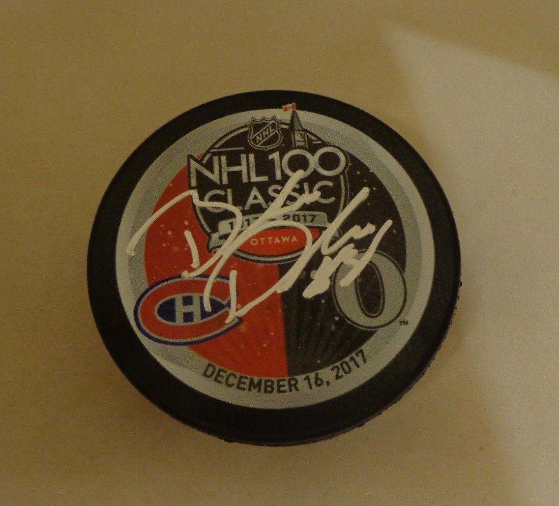 Brandon Davidson Montreal Canadiens signed 2017 NHL 100 Classic Dueling Puck Collectible Memorabilia
