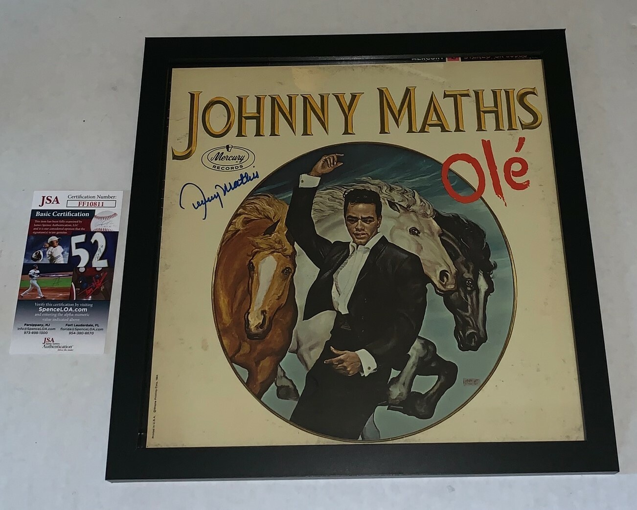 Johnny Mathis signed Olé Framed Album Vinyl autographed JSA Collectible Memorabilia