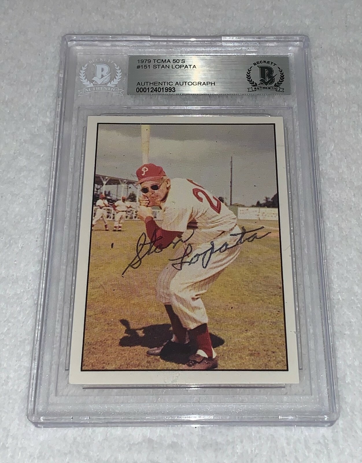 Stan Lopata Philadelphia Phillies signed 1979 TCMA 1950's Card BAS Beckett Collectible Memorabilia