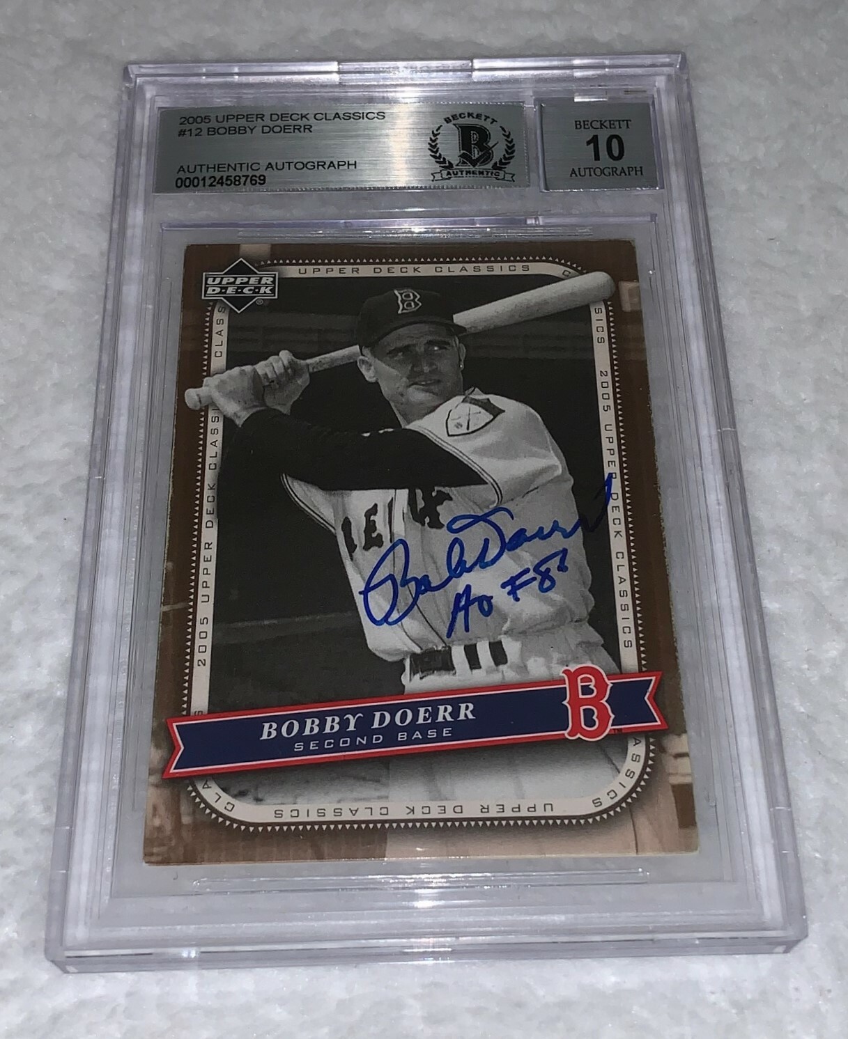 Bobby Doerr Red Sox signed 2005 Upper Deck Classics #12 Card Beckett BGS Auto 10 Collectible Memorabilia