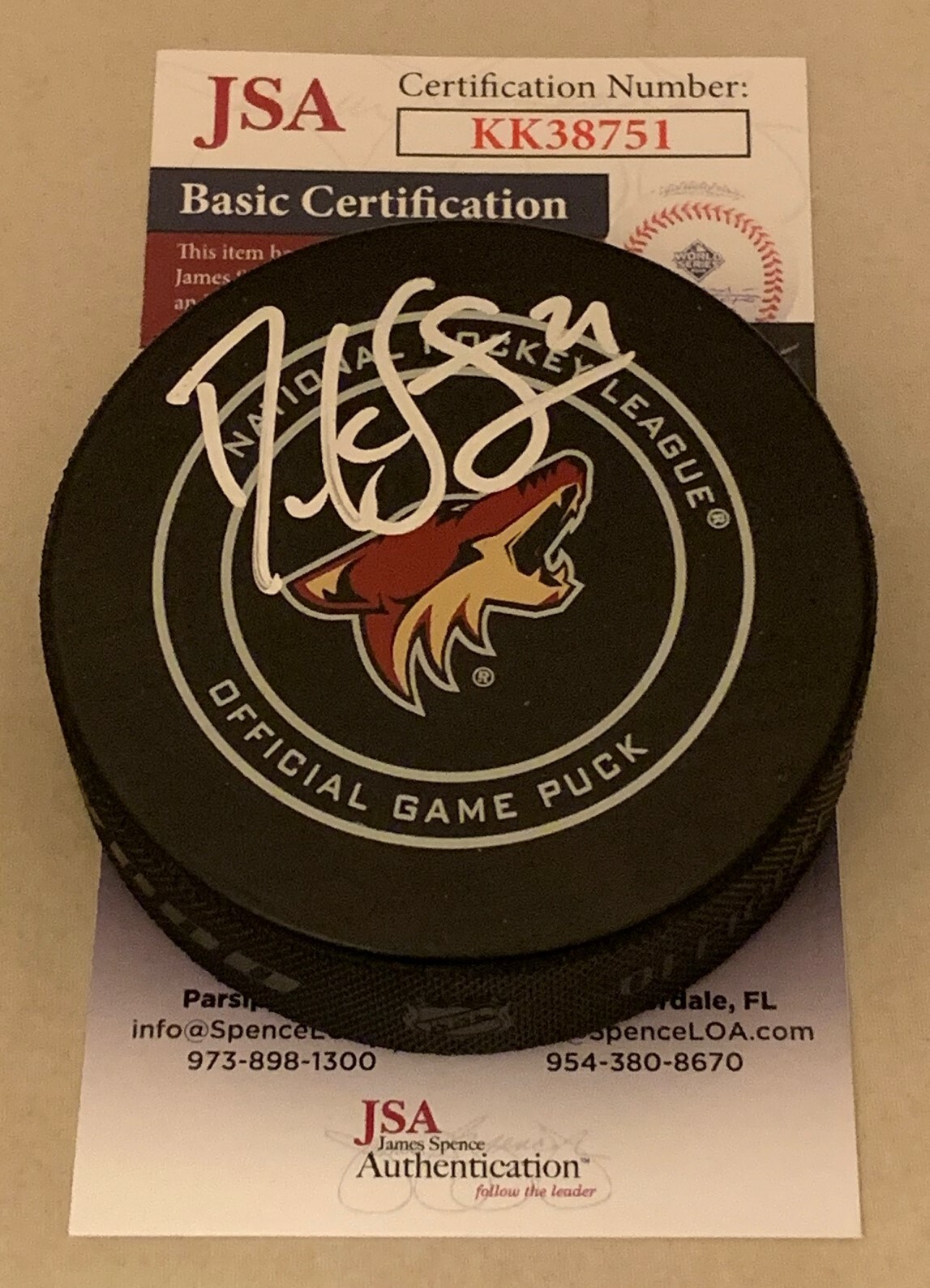 Derek Stepan signed Arizona Coyotes Official Game Puck autographed 2 JSA Collectible Memorabilia