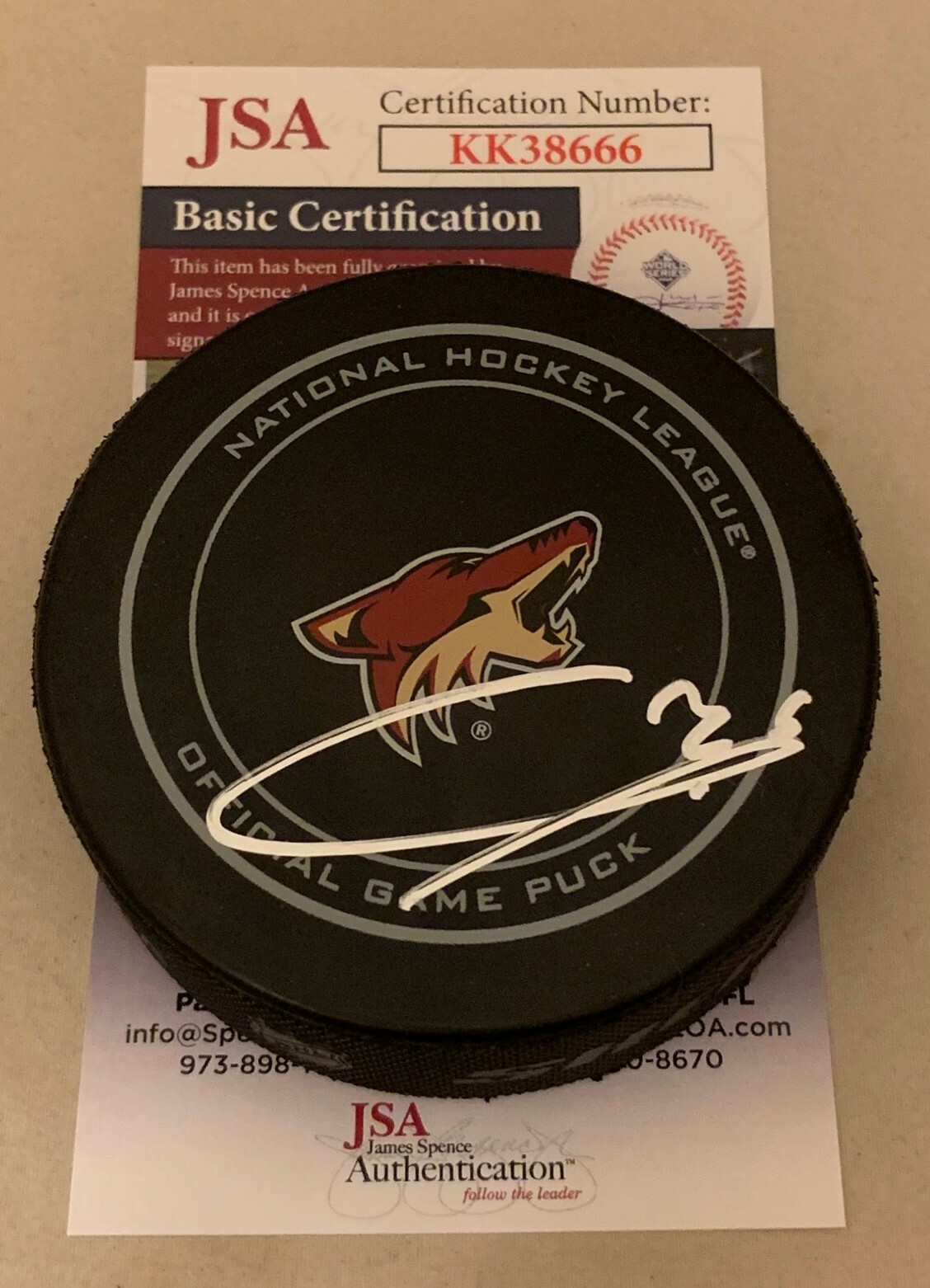 Christian Fischer signed Arizona Coyotes Official Game Puck autographed JSA Collectible Memorabilia