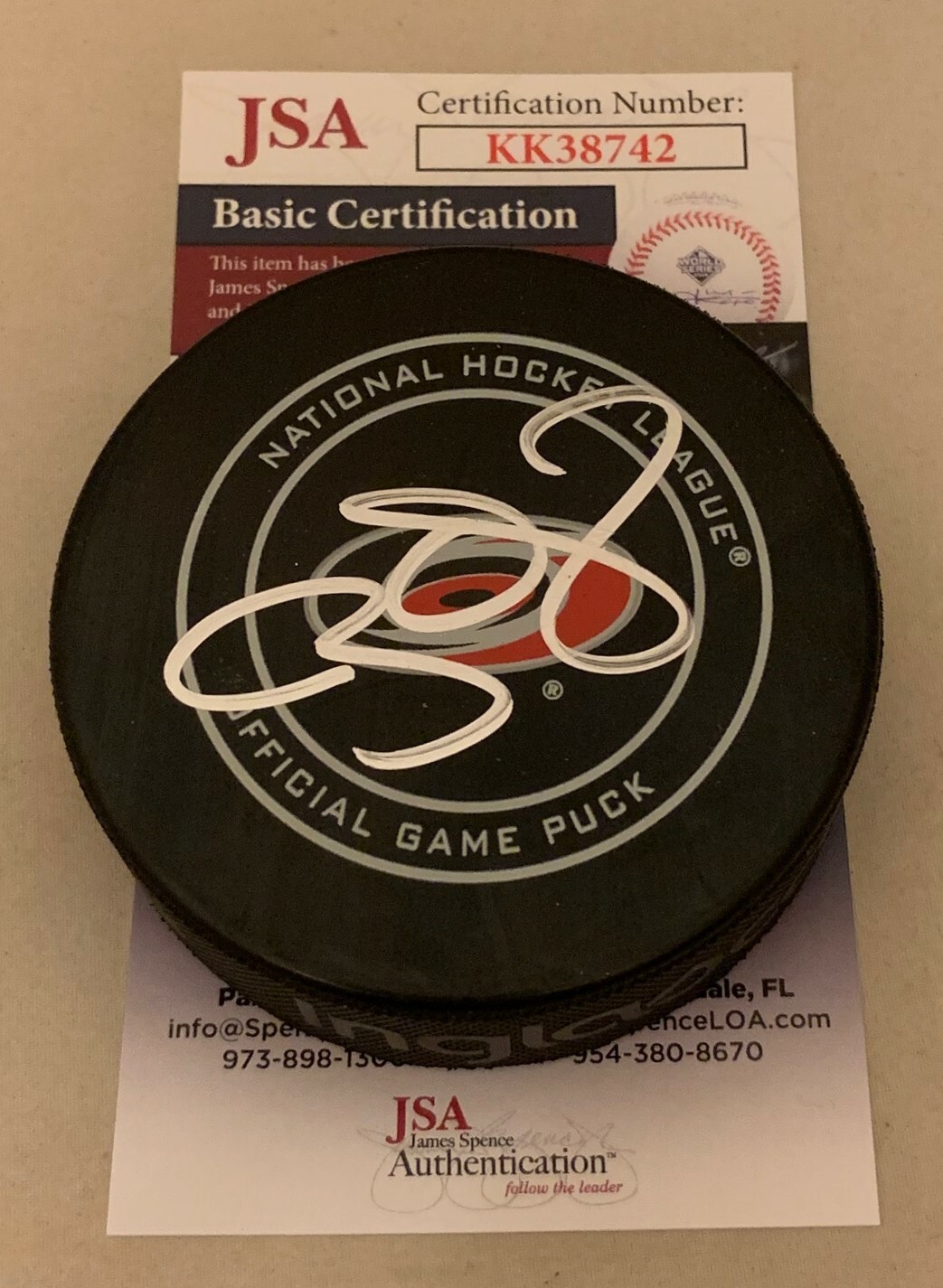 Ryan Dzingel signed Carolina Hurricanes Official Game Puck autographed Canes JSA Collectible Memorabilia
