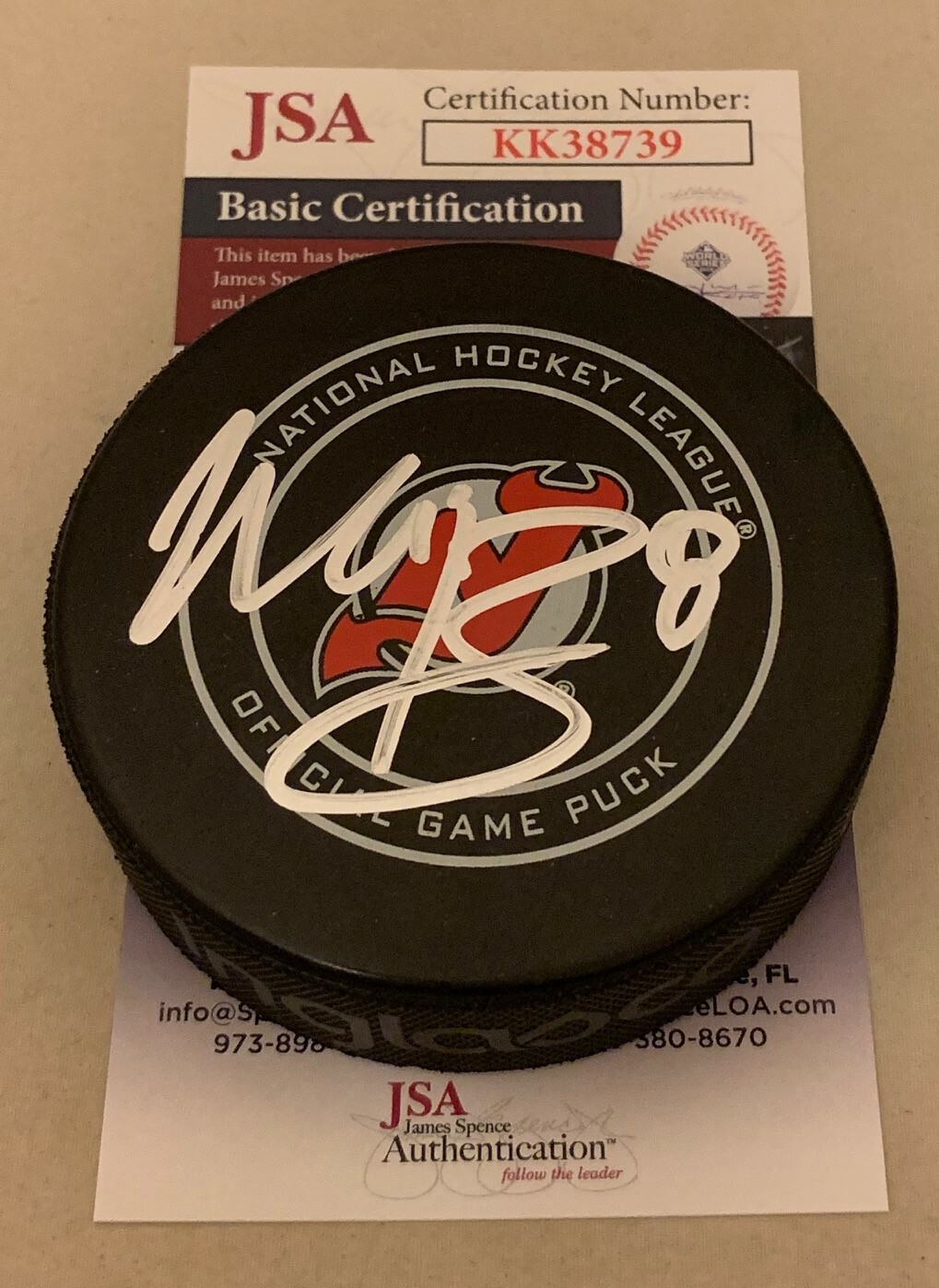 Will Butcher signed New Jersey Devils Official Game Puck autographed JSA Collectible Memorabilia