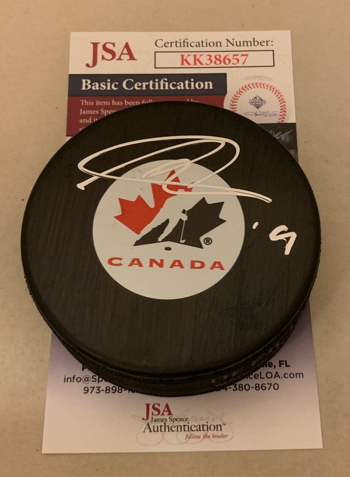 Nolan Patrick Philadelphia Flyers signed Team Canada Puck autographed JSA Collectible Memorabilia
