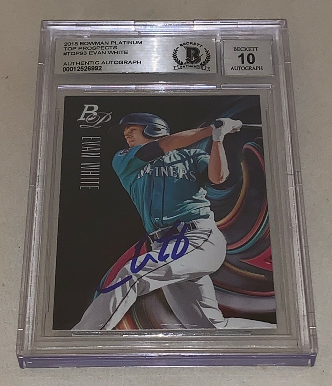 Evan White Mariners signed 2018 Bowman Platinum #TOP93 Card Beckett BGS Auto 10 Collectible Memorabilia