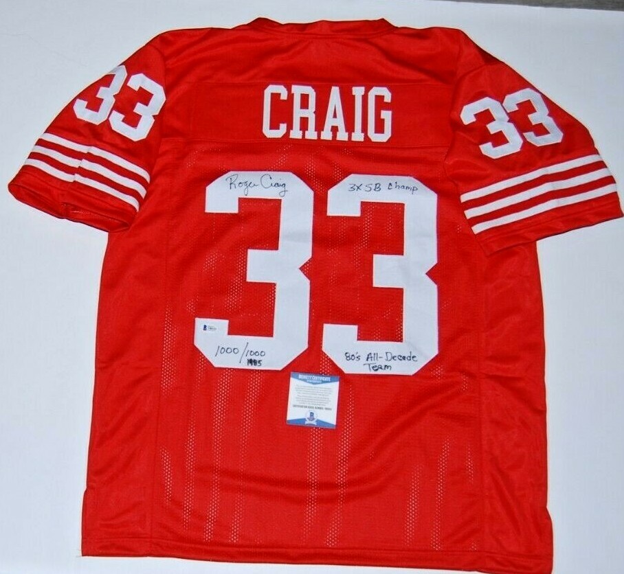 ROGER CRAIG signed (SAN FRANCISCO 49ERS) custom football jersey BECKETT BAS Collectible Memorabilia