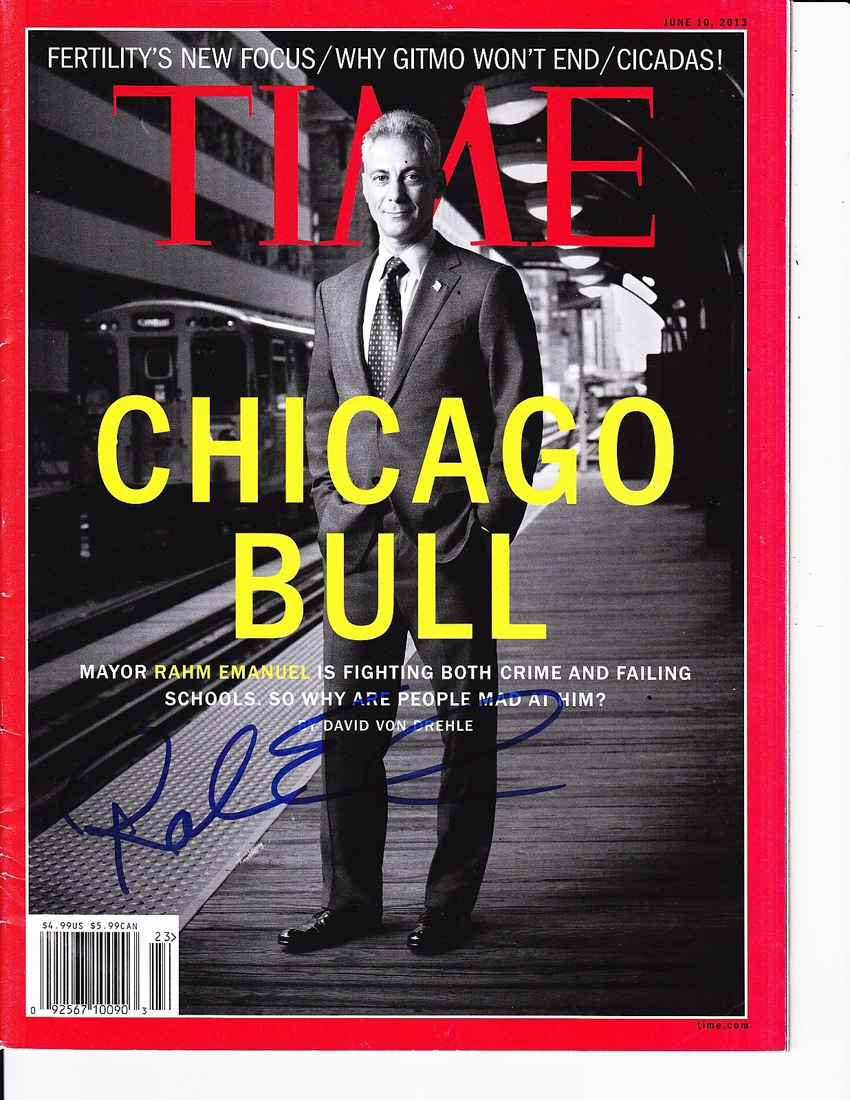 CHICAGO MAYOR RAHM EMANUEL SIGNED TIME MAGAZINE CHICAGO BULL Collectible Memorabilia