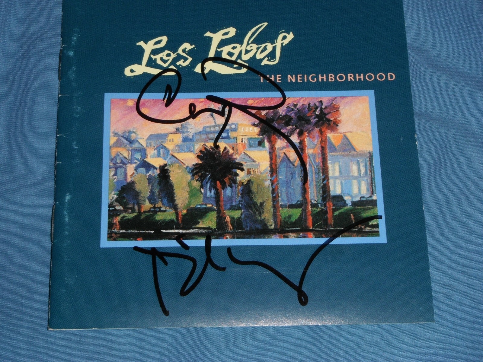 LOS LOBOS SIGNED THE NEIGHBORHOOD CD COVER Collectible Memorabilia