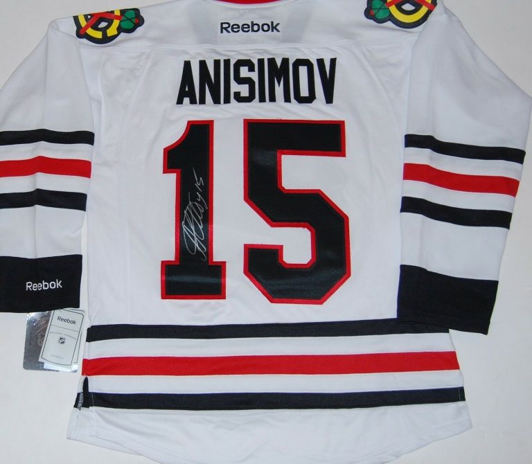 ARTEM ANISIMOV SIGNED (CHICAGO BLACKHAWKS) WHITE S REEBOK PREMIER JERSEY W/COA  COLLECTIBLE MEMORABILIA