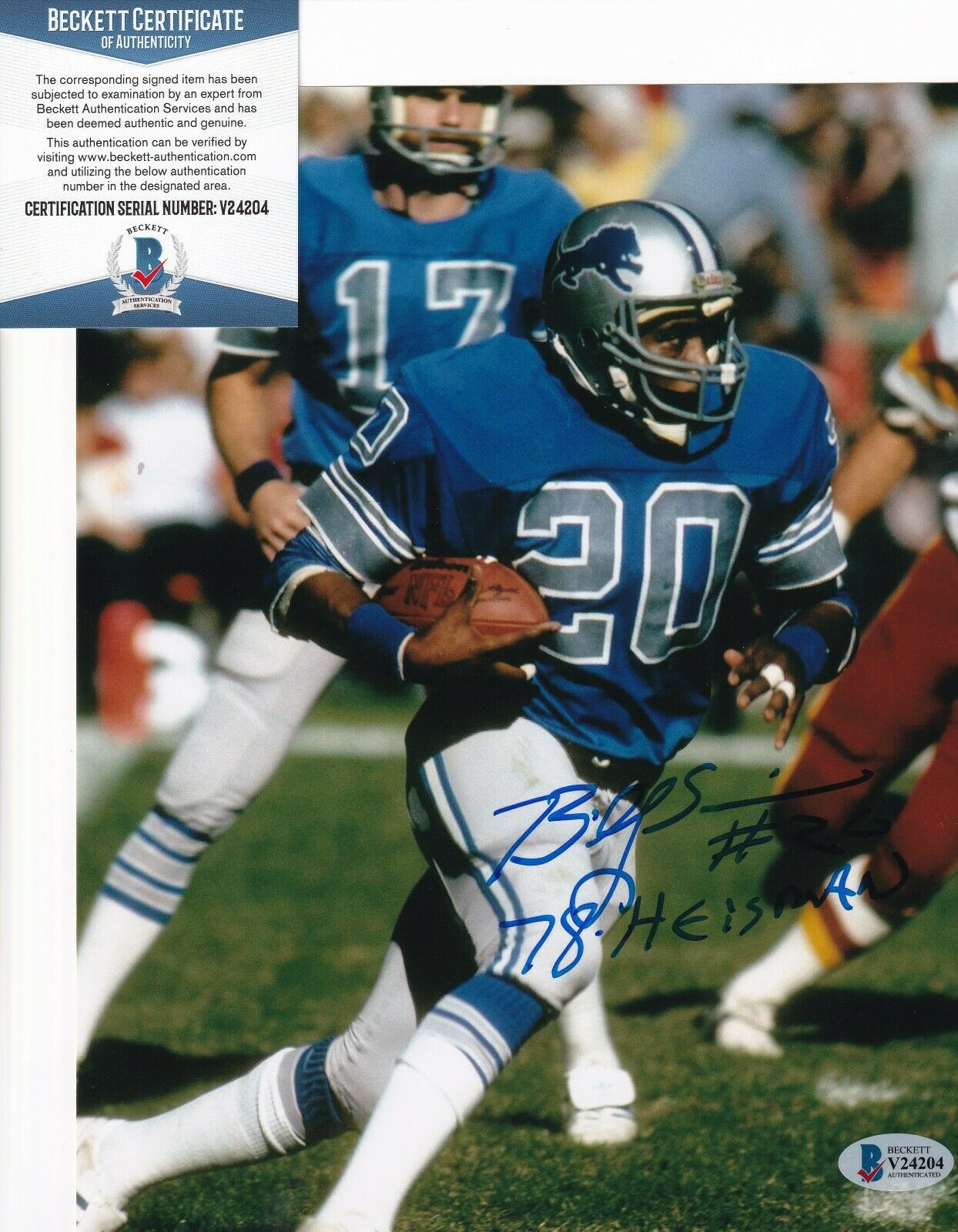 BILLY SIMS Signed (DETROIT LIONS) Autographed Football 8X10 Photo ...