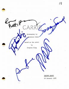 STEPHEN KING, SISSY SPACEK +3 CAST SIGNED AUTOGRAPH – CARRIE FULL MOVIE SCRIPT  COLLECTIBLE MEMORABILIA