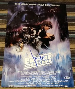HARRISON FORD SIGNED AUTOGRAPH STAR WARS EMPIRE POSTER 12×18 PHOTO BAS BECKETT  COLLECTIBLE MEMORABILIA