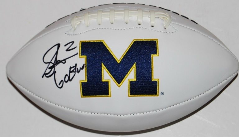 SHEA PATTERSON SIGNED (MICHIGAN WOLVERINES) EMBROIDERED LOGO FOOTBALL W/COA C  COLLECTIBLE MEMORABILIA