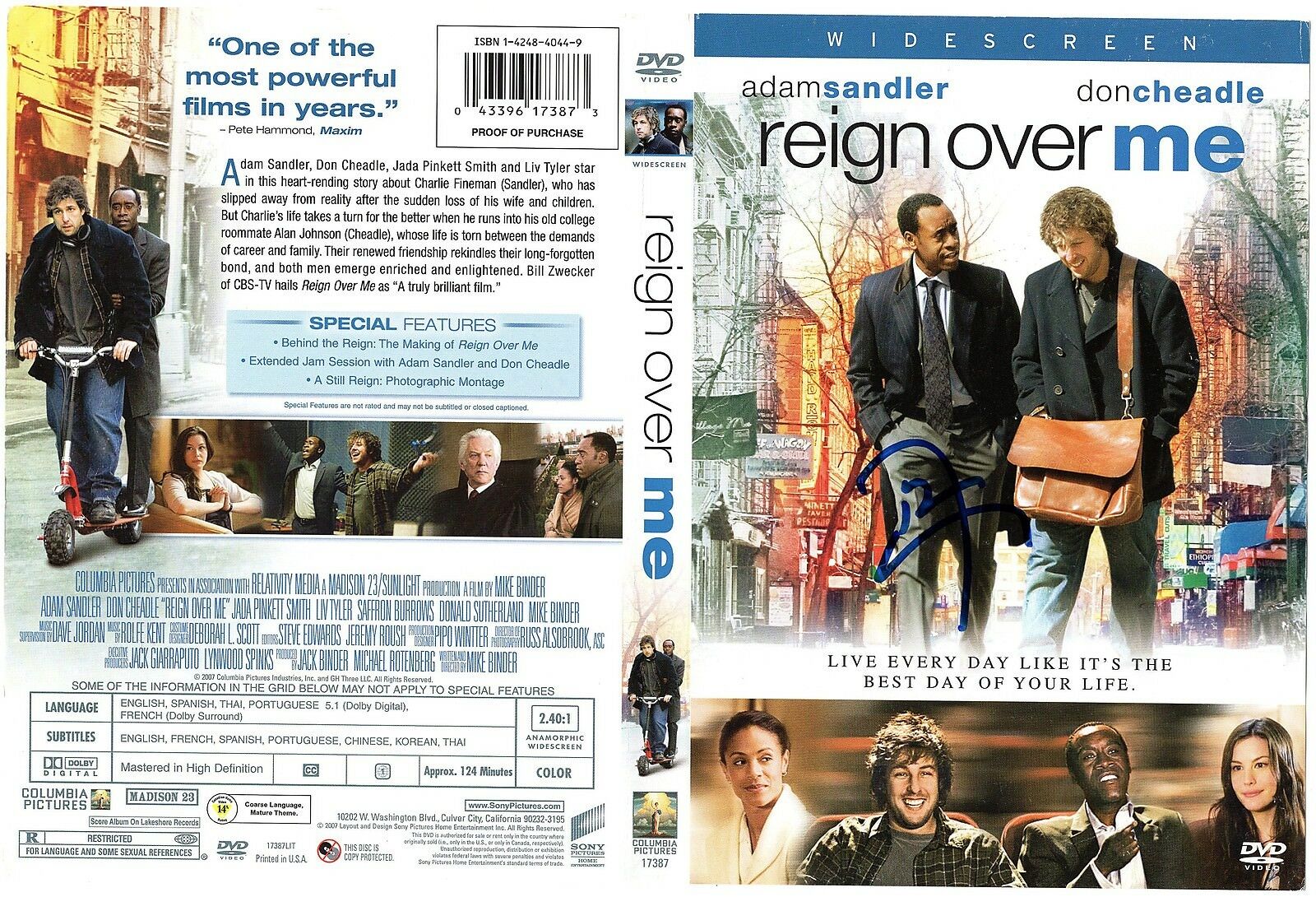 Don Cheadle signed Reign Over Me DVD Box Cover w/COA Collectible Memorabilia