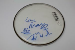 MUMFORD & SONS FULL BAND (X4) SIGNED AUTOGRAPH DRUMHEAD – MARCUS BEN TED +1 JSA  COLLECTIBLE MEMORABILIA