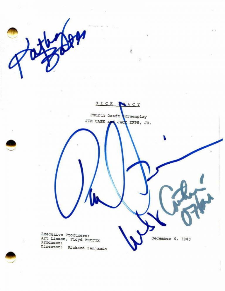 WARREN BEATTY, KATHY BATES, PAUL SORVINO +1 SIGNED AUTOGRAPH – DICK TRACY SCRIPT  COLLECTIBLE MEMORABILIA
